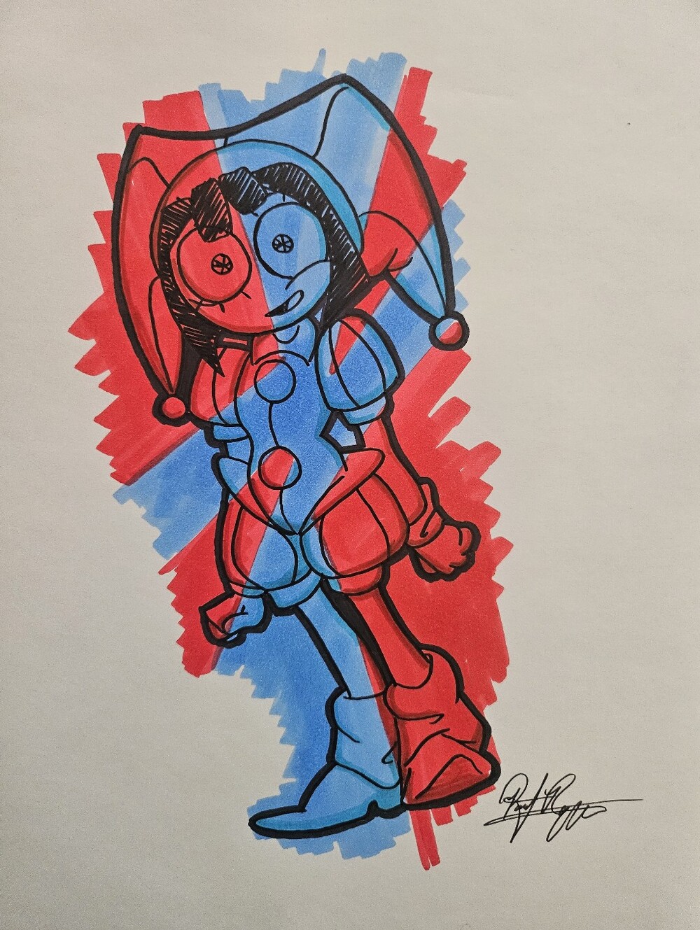 Glitch Amazing Digital Circus Pomni Ink Drawing/Sketch Animation Art Signed